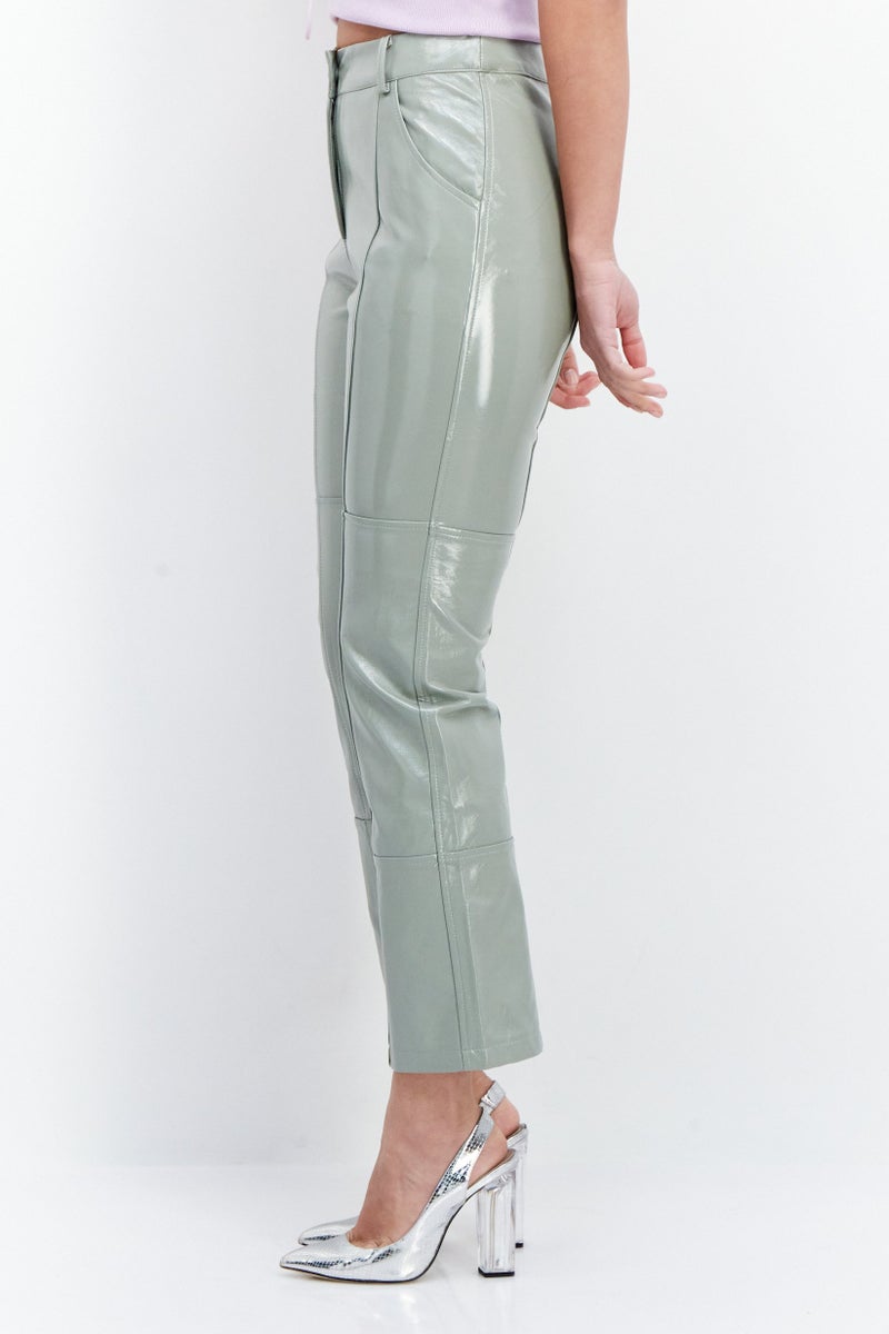 4th & Reckless Women Petite Plain Straight Leg Pant, Sage Green - Image 2